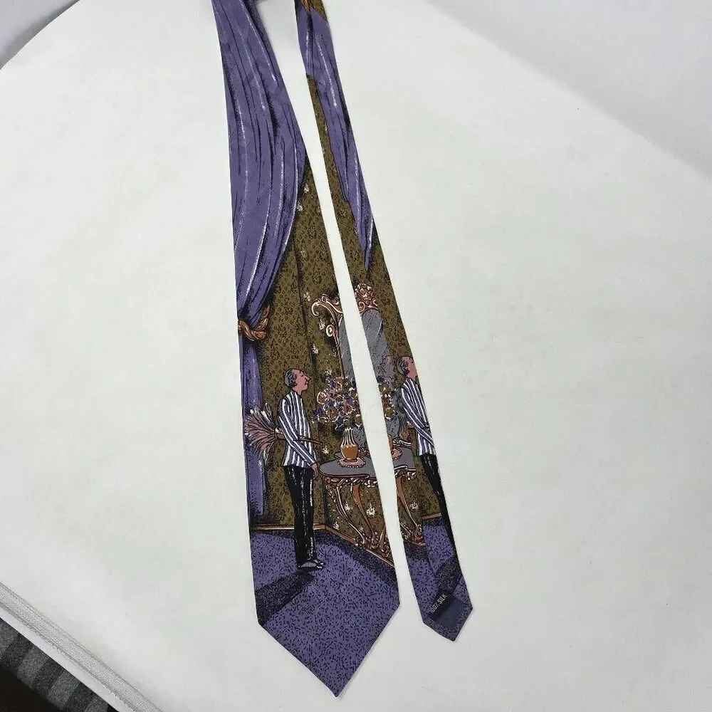 TABASCO VINTAGE SILK TIE PURPLE NEUTRAL BUTLER JACQUARD SATIN 3.75
